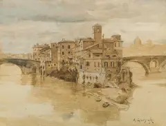 Aleksander Gierymski, RZYM. ISOLA TIBERINA, 1885, akwarela, gwasz, ołówek, karton