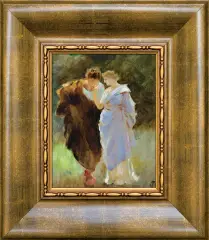 W OGRODZIE. WIOSNA by Jan Ciągliński, olej, tektura, sold Oct 2014