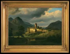 Chrystian Breslauer, WIDOK ZAMKU Z GRUPĄ PASTERZY, 1843, olej, płótno
