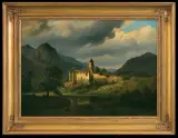 Chrystian Breslauer, WIDOK ZAMKU Z GRUPĄ PASTERZY, 1843, olej, płótno