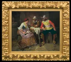 Georges Appert, W OBERŻY - MUSZKIETEROWIE I DZIEWCZYNA, olej, płótno