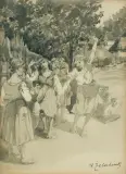 Kasper Zelechowski, TAŃCZĄCE DZIEWCZĘTA, tusz, gwasz, ołówek, papier