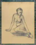 Roman Opałka, AKT SIEDZĄCY, 1954, węgiel, tektura