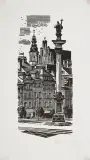 Czesław Borowczyk, Plac Zamkowy z Kolumną Zygmunta w Warszawie, drzeworyt, papier