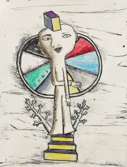 Andrzej Cisowski, Na Olimpie, 1996, litografia, kredki, pastel, papier