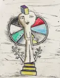Andrzej Cisowski, Na Olimpie, 1996, litografia, kredki, pastel, papier