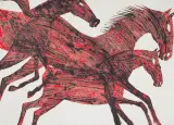 Jolanta Johnsson, Czerwone konie, 2007, monotypia barwna, papier