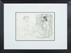 Odpoczynek rzeźbiarza, z Teki Vollarda by Pablo Picasso, 1933/1956, litograficzna kopia akwaforty, sold Aug 2014