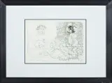 Odpoczynek rzeźbiarza, z Teki Vollarda by Pablo Picasso, 1933/1956, litograficzna kopia akwaforty, sold Aug 2014