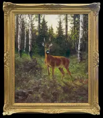 SARNA W LESIE by Georg (George) Majewicz, olej, płótno, offered Jul 2014