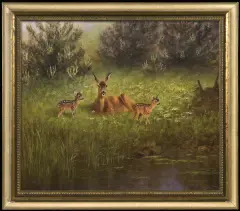 SARNA Z KOŹLĘTAMI NAD WODĄ by Georg (George) Majewicz, 1961, olej, płótno, offered Jul 2014