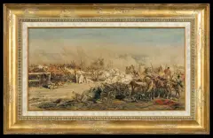Juliusz Kossak, JARMARK NA KONIE W BAŁCIE, 1875, akwarela, ołówek, papier