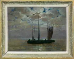 Stefan Popowski, ŁODZIE O ZMIERZCHU, 1923, olej, tektura