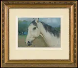 Jerzy Kossak, GŁOWA BIAŁEGO ARABA, 1937, olej, tektura