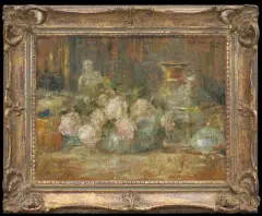 Olga Boznańska, MARTWA NATURA Z RÓŻAMI, 1918, olej, tektura