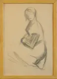 Roman Opałka, SIEDZĄCA KOBIETA, węgiel, papier kremowy