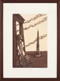 KOBIETA, SFINKS I OBELISK by Jan Lebensztejn, 1985, litografia barwna, papier kremowy, sold May 2014