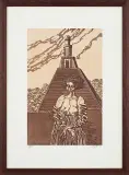 KOBIETA NA TLE WIEŻY by Jan Lebensztejn, 1985, litografia barwna, papier kremowy, sold May 2014