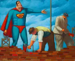 Jacek Pałucha, Podaj cegłę Supermanowi, 2010, olej, płótno
