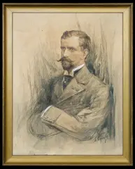 Antoni Kamieński, PORTRET MĘŻCZYZNY, kredka, ołówek, gwasz, papier