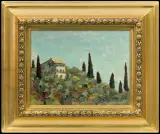 Jan Bohuszewicz, CYPRYSY NA STOKU PAGÓRKA, 1931, olej, karton