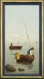 Vittorio Capessiero, ZNAD ZATOKI NEAPOLITAŃSKIEJ. RYBAK W ŻAGLOWEJ ŁOD, olej, deska