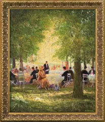 Alexander Thiele, OGRÓDEK KAWIARNIANY W MONACHIUM, olej, płótno