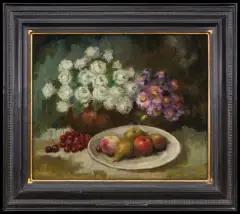 Julius Brouwers, MARTWA NATURA Z KWIATAMI I OWOCAMI, olej, płótno
