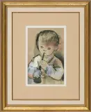 CHŁOPIEC GRAJĄCY NA FLECIE by Rajmund Kanelba, tusz, akwarela, papier, sold Mar 2014