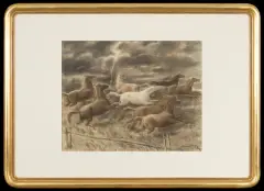 Wacław Borowski, BURZA. KONIE SPŁOSZONE PRZEZ BURZĘ, pastel, papier