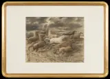 Wacław Borowski, BURZA. KONIE SPŁOSZONE PRZEZ BURZĘ, pastel, papier