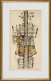 Jan Lebensztejn, FIGURA OSIOWA, 1959, tusze barwne, pióro, lawowanie, papier milimetrow