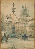 Plac Zamkowy z widokiem na Kolumnę Zygmunta by Władysław Chmieliński, ołówek, akwarela, papier naklejony na tekturę, offered Mar 2014