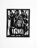Muzykanci I, z cyklu Judaica by Jerzy Duda-Gracz, 1964, linoryt, papier, sold Mar 2014