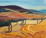 Jacek Malinowski, Pejzaż włoski z cyprysami (San Quirico), 2013, olej, płótno