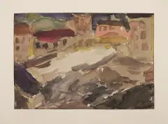 Alfons Mazurkiewicz, Plac w miasteczku, 1951, akwarela, papier