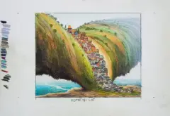 Jacek Yerka, Ostatni lot, 2011, kredki barwne, ołówek, papier