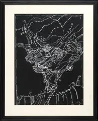 Paweł Jocz, Głowa-portret, 1992, gwasz, papier czarny
