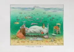 Drzemka syreny by Jacek Yerka, kredki barwne, ołówek, karton, sold Dec 2013
