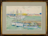 Helena Zaremba-Cybis, Łodzie nad Zatoką Torrevieja, 1978, akwarela, gwasz, papier