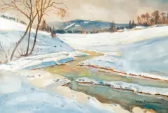 ZIMOWY PEJZAŻ PODGÓRSKI by Stephan Filipkiewicz, akwarela, gwasz, papier, sold Dec 2013