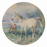 KLACZ ZE ŹREBIĘCIEM by Juliusz Kossak, 1896, akwarela, gwasz, papier, sold Dec 2013