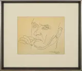 Henryk Stażewski, AUTOPORTRET Z PAPIEROSEM, 1952, tusz pióro, papier kremowy