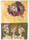 Kompozycja z trzema postaciami by Jan Lebensztejn, litografia barwna, papier, sold Nov 2013