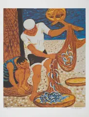 Giuseppe Migneco, Rybacy, litografia barwna, papier