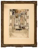 Stanislaw Noakowski, Rokokowe wnętrze, 1925, tusz, sepia, pióro, lawowanie, papier
