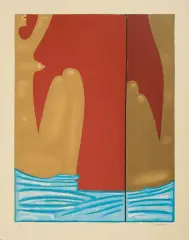 Jerzy Nowosielski, Akt z lustrem na niebieskim ręczniku, 1998, serigrafia barwna, papier