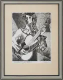 Marian Nyczka, Dziewczyna z gitarą, 1970, litografia, papier