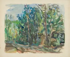 Henri Epstein, Pejzaż z drzewami, akwarela, ołówek, papier