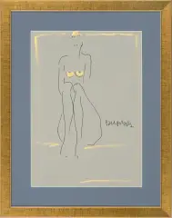 Joanna Sarapata, Akt, 2013, tusz pióro, gwasz złoty, papier szary żeberkowy